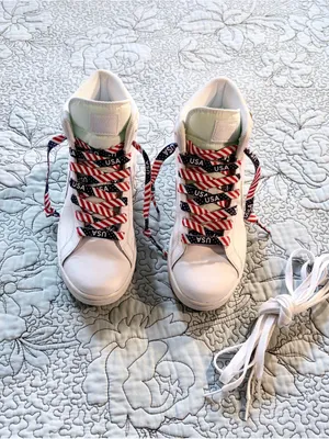 Nike Blazer Mid White Sneakers Custom USA Patriotic Flag + Original Laces~9💚 thumbnail 2