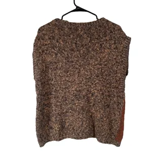 Cassidy Brown Earthy Patchwork Short Sleeve Linen Blend Knit Sweater Women Sz L thumbnail 2