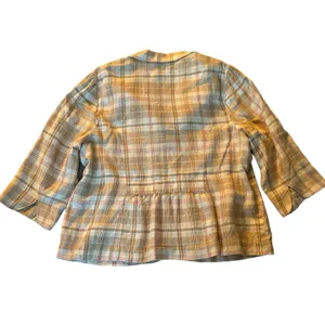 Tommy Hilfiger Cream‎ Plaid Peplum Short Sleeve Jacket Women's Size 24 thumbnail 3