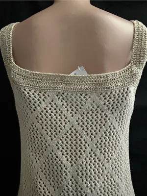 Venus Women’s 2 PC Sleeveless Crochet Knit Slip Dress Cream & Gold MD NWT thumbnail 10