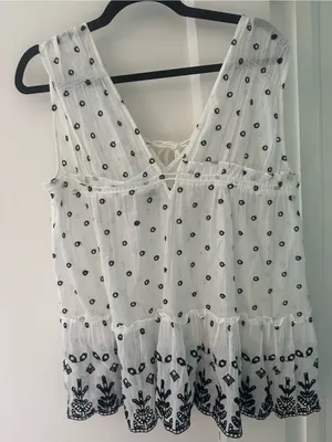 Derek Lam Crosby babydoll top eyelet white navy tie soft and pretty size 10 thumbnail 1