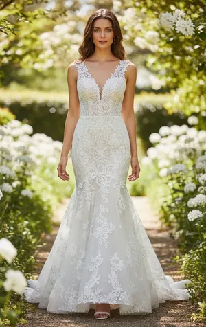 NWT May Queen Couture Size 6 Lace & Polka Dot Tulle Mermaid Wedding / Formal Dress thumbnail 1