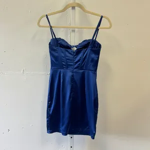 NWT Hello Molly Blue Satin Corset Mini Dress Pleated Bust Bodycon Size XS US 2 thumbnail 2