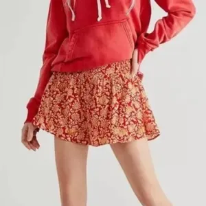 Free People Say It's So Cotton Ruffle Shorts Red Floral Combo Boho Size Small thumbnail 1