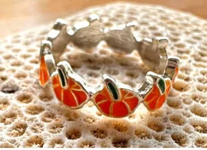 Pumpkin Ring New Orange Silver Adjustable Thanksgiving Autumn Jewelry Fe… thumbnail 4