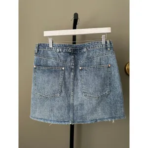 Free People We The Free Rugged A-Line Denim Mini Skirt in Blue Size 31 thumbnail 5