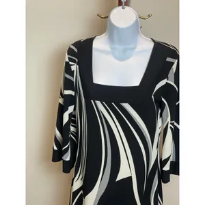 White House Black Market S Black White Pattern Shift Dress Square Neck thumbnail 4