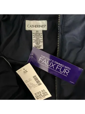 Catherines Womens Puffer Coat Hooded Faux Fur Trim Pockets Zip Navy Blue Size 0X thumbnail 3