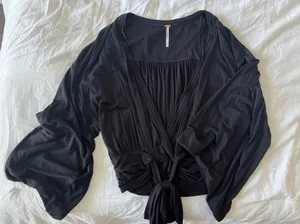 Free People Cross Over Flowy Black Top thumbnail 1