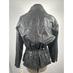 Boutique Europa Womens Leather Jacket Coat Black Moto‎ Biker Zip Belt 90s thumbnail 6