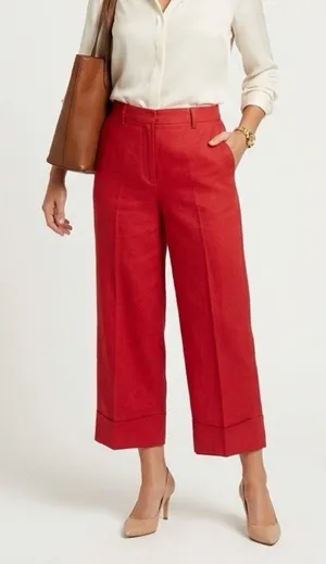 Harve Benard Red Linen Blend Cropped Wide Leg Pants Culottes Size 12 High Rise thumbnail 1