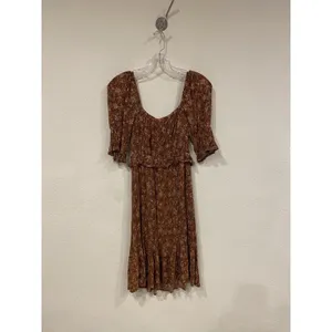 Bohme Dress Womens Small Brown Floral Puff Sleeve Ruffle Fit Flare Boho Sundress thumbnail 4