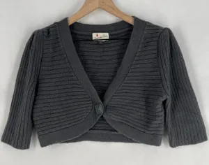 Anthropologie Laurete Lane Womens Size M Alpaca Blend Gray 3/4 Sleeve Crop Cardigan‎ Sweater thumbnail 1