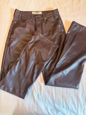 Rock & Roll Denim High Rise Bootcut Faux Leather Pants Deep Chocolate Brown W25 L32 thumbnail 2