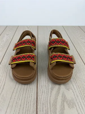 UGG Women's Goldenstar Heritage Braid Embroidered Suede Sandal US8 Chestnut $140 thumbnail 2