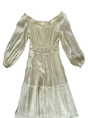 Anthropologie Somerset Women’s Off-Shoulder Shimmer Green Maxi Dress Size XXS thumbnail 3
