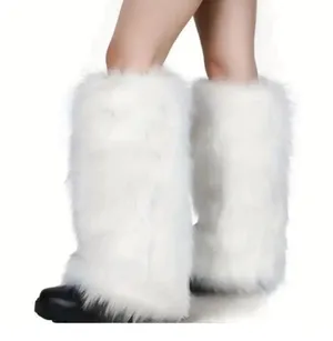 White Faux Fur Knee-High Leg Warmers – One Size thumbnail 1