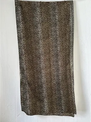 Leopard Print Scarf Womens Brown Black Sheer Lightweight 58 x 14 Animal Print thumbnail 2