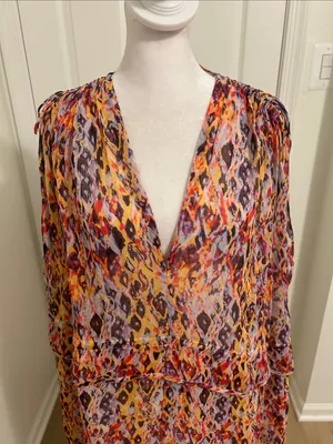 IRO Orange Plum Ohno Abstract Tribal Print Mini Flowy Tie Waist Sleeveless Dress thumbnail 6