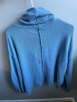 Free People Sky Blue Lace-Trim Quarter Zip Top Size S thumbnail 7