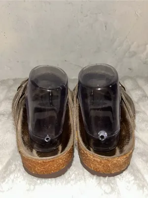 Birkenstock Taupe Suede Two-Strap Sandals with Gold Buckles thumbnail 4