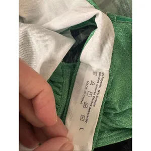 Green Sparkle 3-Piece Bikini Set Women’s Size L | Ruched Top + Bottoms + Sarong thumbnail 10
