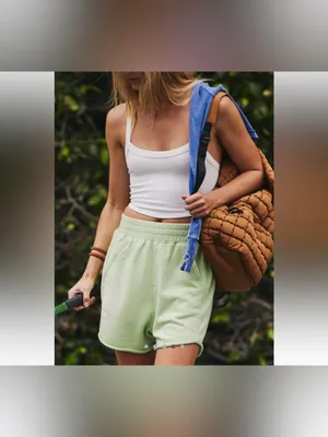 NWOT Free People FP Movement All Star Logo Shorts - Lemongrass - Small thumbnail 6