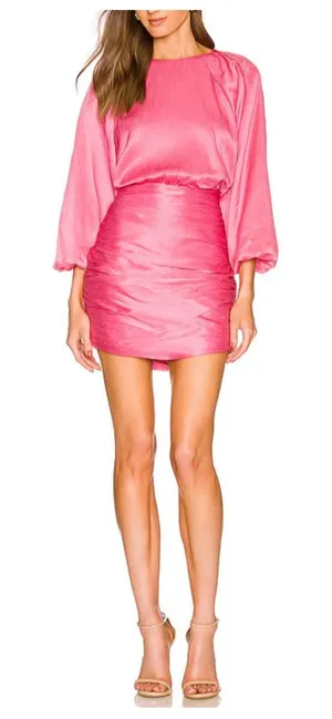 Veronica Beard Gracelynn Long Sleeve Cotton Silk Mini Dress Pink Sherbet 2 thumbnail 1