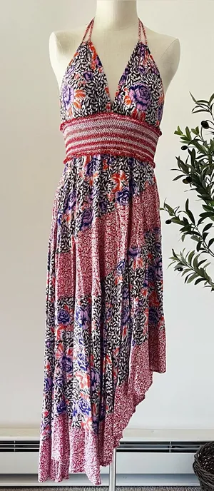 Free people Boho Floral Halter Maxi Dress in Red and Purple thumbnail 1