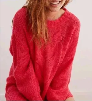 Aerie Peach Pink Happy Place Wool Blend Cable Knit Oversized Sweater Size Small thumbnail 1