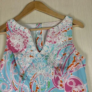 Lilly Pulitzer Blue Pink Abstract Soutache V-Neck Shift Dress Size‎ 0 thumbnail 2