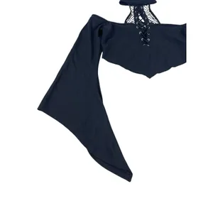 Killstar Black Gothic Crop Top Bell Sleeve Lace Up Choker Neck Witchy Emo M thumbnail 4