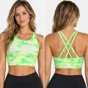 Lululemon Energy Bra High Neck Long Line Shibori Green Tie Dye Medium Support 4 thumbnail 2