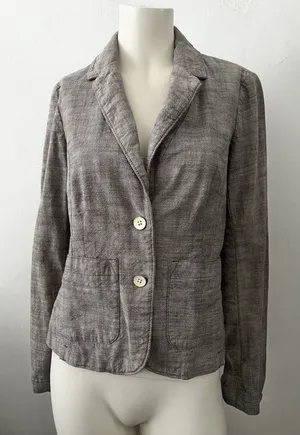 Eddie Bauer Womens Blazer 4 Light Gray Cotton Career Preppy Academic Earthy thumbnail 1