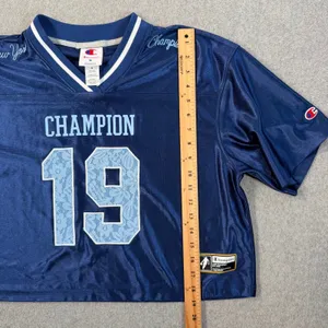 Champion New York 19 Cropped Football Jersey Top Women's Medium Blue Lace thumbnail 7