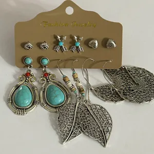 Faux Turquoise and Silver 6 Pair Stud & Dangle Earring Set Brand New thumbnail 1