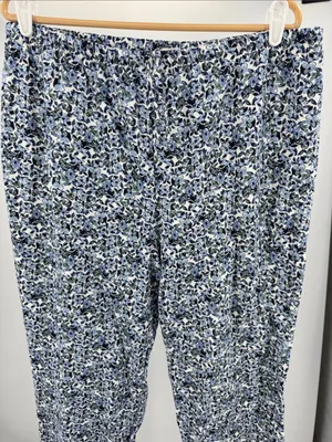 Garnet Hill Blue Green Floral Pajama set organic cotton long sleeve pants L/XL thumbnail 3
