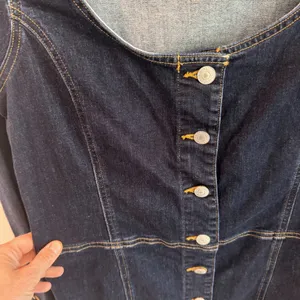 Levis Veda Denim Mini Dress Dark Wash Scoop‎ Neck Button Front Long Sleeve M thumbnail 4