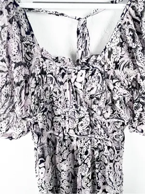 ANTHROPOLOGIE Black Squareneck Sheer Puff Sleeves Smocked Back Tie Midi Dress XS thumbnail 9