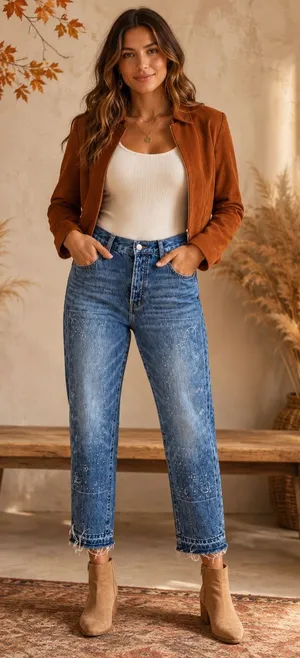 Lucky Brand Rust Jacket with Blue Washed Ankle Jeans thumbnail 1