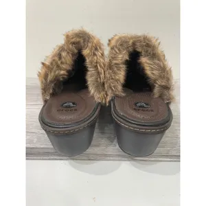 Crocs Gretel Black Faux Fur Lined Clog Mules Wedge Heel Womens Size 9‎ thumbnail 3