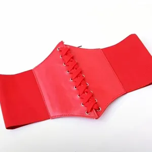 Corset Style Wide Girdle‎ Red Fashion Elastic Faux Leather Skinny Elastic Waist thumbnail 11