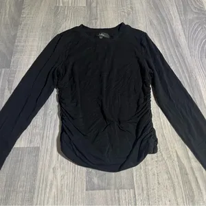 Lulus Black Scrunched Side Long Sleeve Crop Top; Medium Women’s thumbnail 1