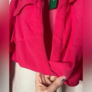SHEIN EZwear Plus Hot Pink Flap Pocket Twist Hem Crop Blouse 2X thumbnail 5