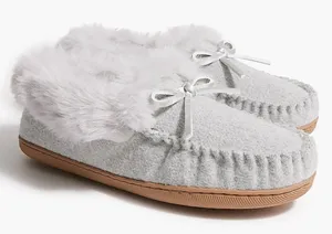 NWT J.Crew womens faux shearling grey moccasin slipper size 8 sold out! thumbnail 1