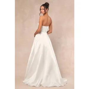 Lulus Khalida White Satin Pleated Strapless Gown Wedding Formal A Line Small NWT thumbnail 2