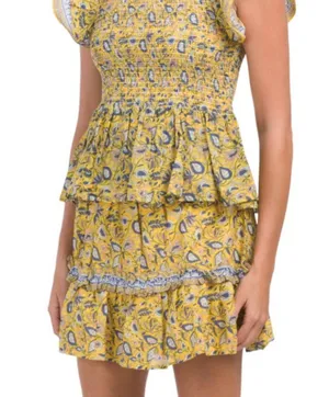 Jennifer and Grace Yellow Floral Tiered Printed Ruffle Sleeve Top & Skirt Set L thumbnail 2