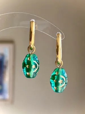 Handmade boho vintage fairy whimsical style quality Czech glass moon/star hoop earrings🌝🌠💚⭐️ thumbnail 3