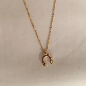 NEW WREN Horseshoe Pendant Necklace 14k Gold Plated Sapphire Chip thumbnail 2