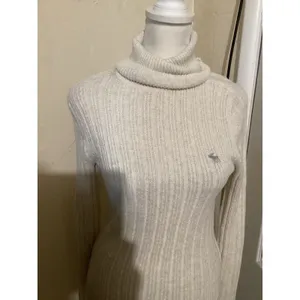 Abercrombie Fitch Womens Ribbed Turtleneck Sweater Cream XS Cozy Warm thumbnail 2